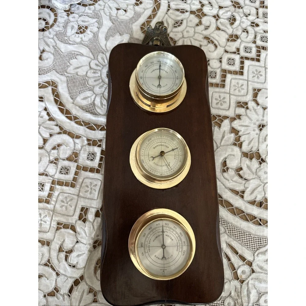 Vintage MCM Springfield Eagle Top Thermometer Barometer Humidity Weather Station